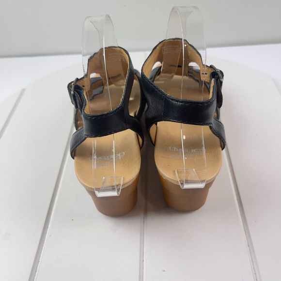 Dansko Black Leather Wedge Sandals - Picture 4 of 7